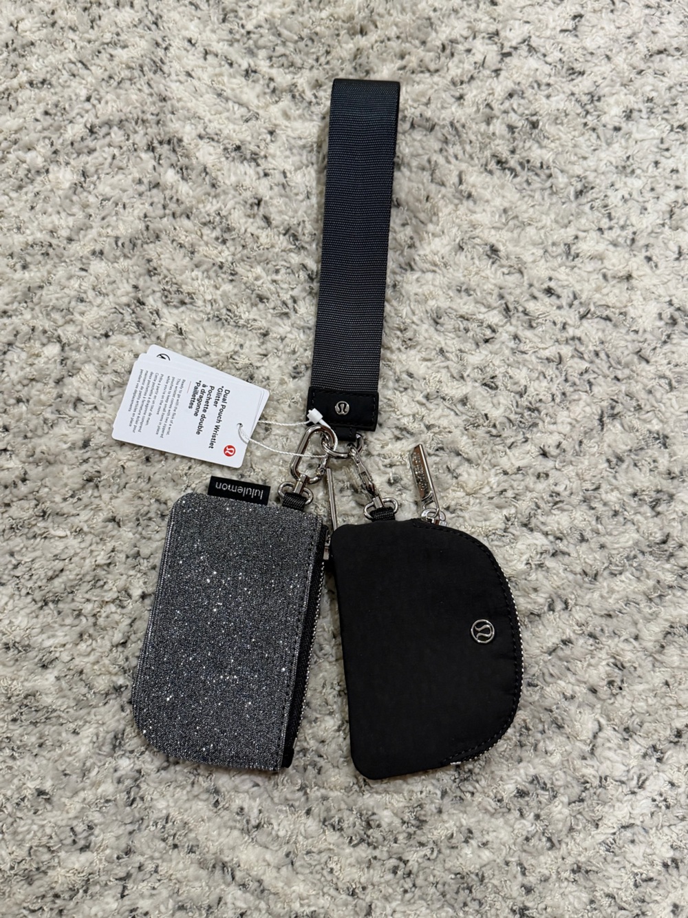 NWT Lululemon Dual Pouch Wristlet Glitter Black